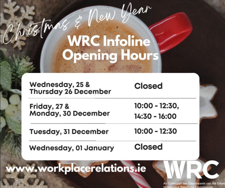 An image of the opening hours as detailed in the text above this image