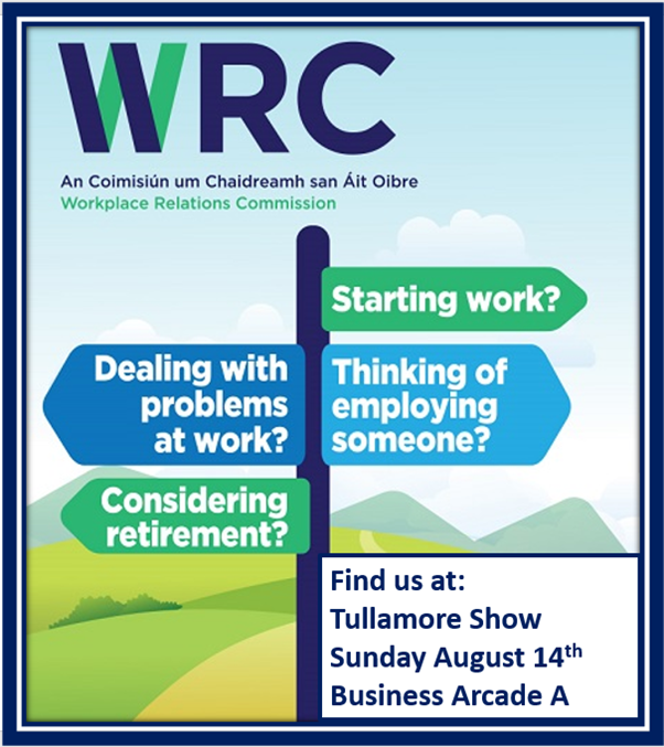Graphic stating the WRC will be at Business Arcade A at Tullamore Show 2022